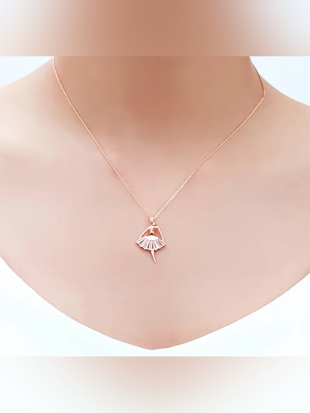 Elegant Ballerina Dainty Pendant Necklace - Rose Gold